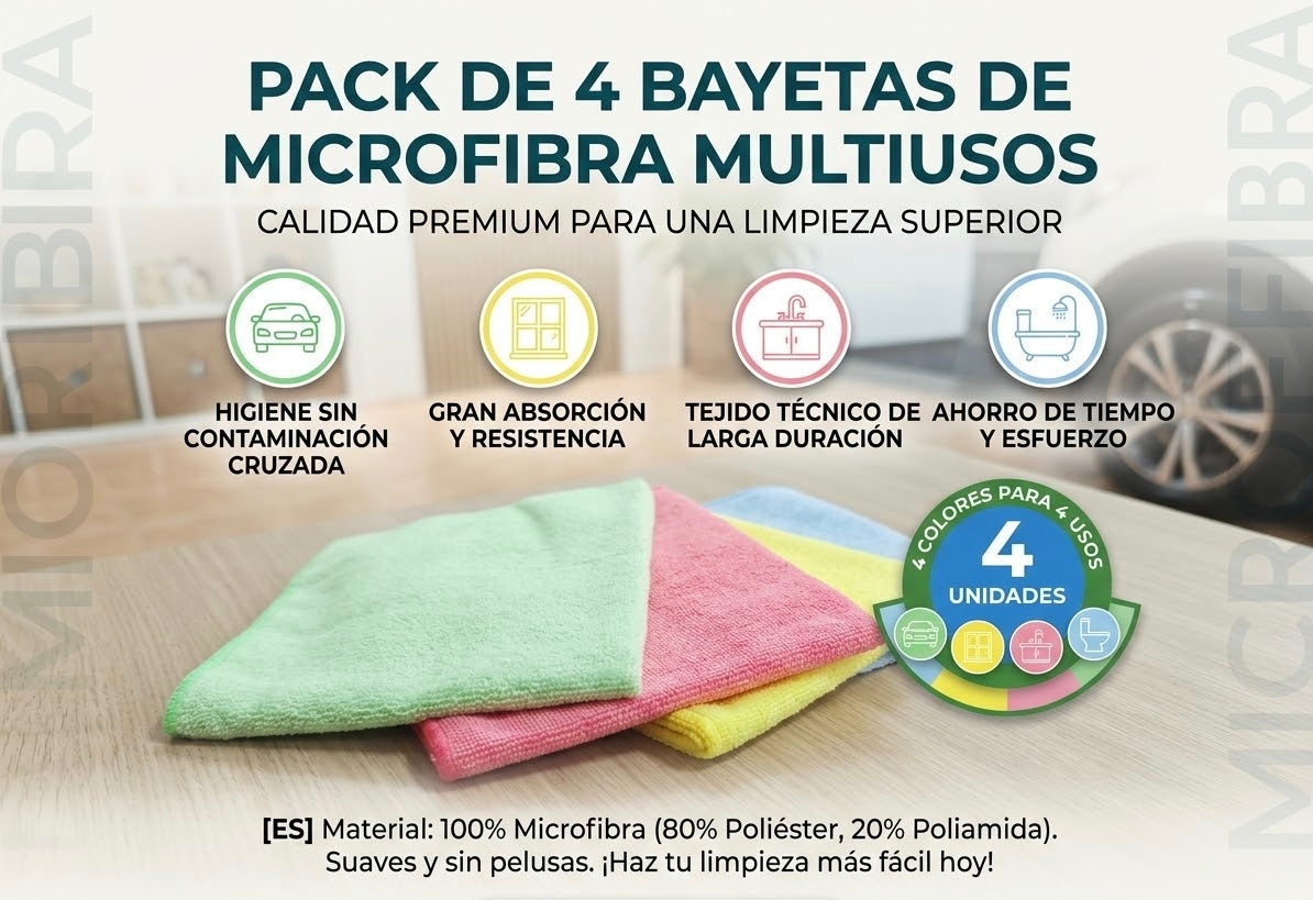 Paños de microfibras 3'20€ 4 Unidades 40x35 cm